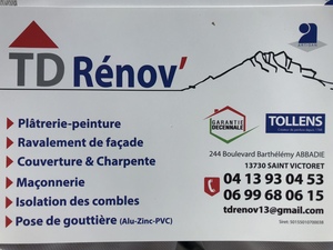 TD RÉNOV Saint-Victoret, Ravalement de façades, Charpente, Couverture, Rénovation de toiture, Zinguerie et gouttières, Démolition de murs porteurs