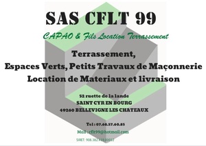 CFLT 99 Saint-Cyr-en-Bourg, Terrassement, Jardinage-paysagerie, Abattage, élagage et taille, Agrandissement et extensions, Carrelage et dallage, Démolition, Entretien d'espaces verts, Entretien de jardin, Maçonnerie d'extérieur, Maçonnerie d'intérieur, Revêtements au sol, Revêtements extérieurs, Terrassement